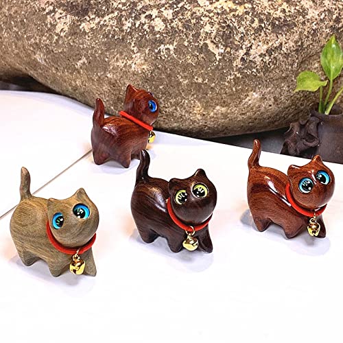SYWAN 4Pcs Sandalwood Hand Carved Wood Cat, Handmade Wood Carved Cats Sandalwood Decoration Handmade Wood Carved Cats Cute Cat Wooden Crafts Figurine SYWAN