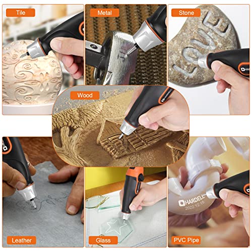 HARDELL 24W Engraver Pen, 5 Speed Engraving Tool with Letter/Number Stencil, Soft Handle Engraver Tool with Tungsten Carbide Steel Bits for Metal, HARDELL
