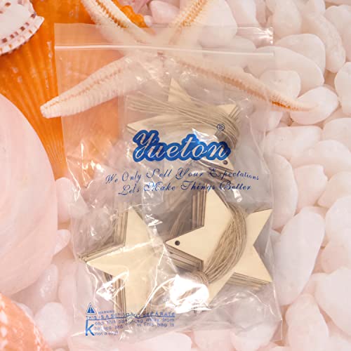 yueton 30PCS 8cm/3.15inch Wooden Star Hanging Ornaments Unfinished Blank Star Wood Pieces Wood Slices Wood Chips Gift Tags Wooden Star Embellishment