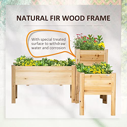 Outsunny Raised Garden Bed Set of 3, Wooden Elevated Planter Box with Legs and Bed Liner, for Backyard and Patio to Grow Vegetables, Herbs, and Outsunny