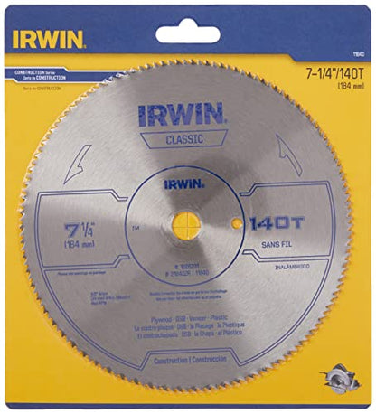 IRWIN Tools Classic Series Steel Corded Circular Saw Blade, 7 1/4-inch, 140T, .087-inch Kerf (11840)