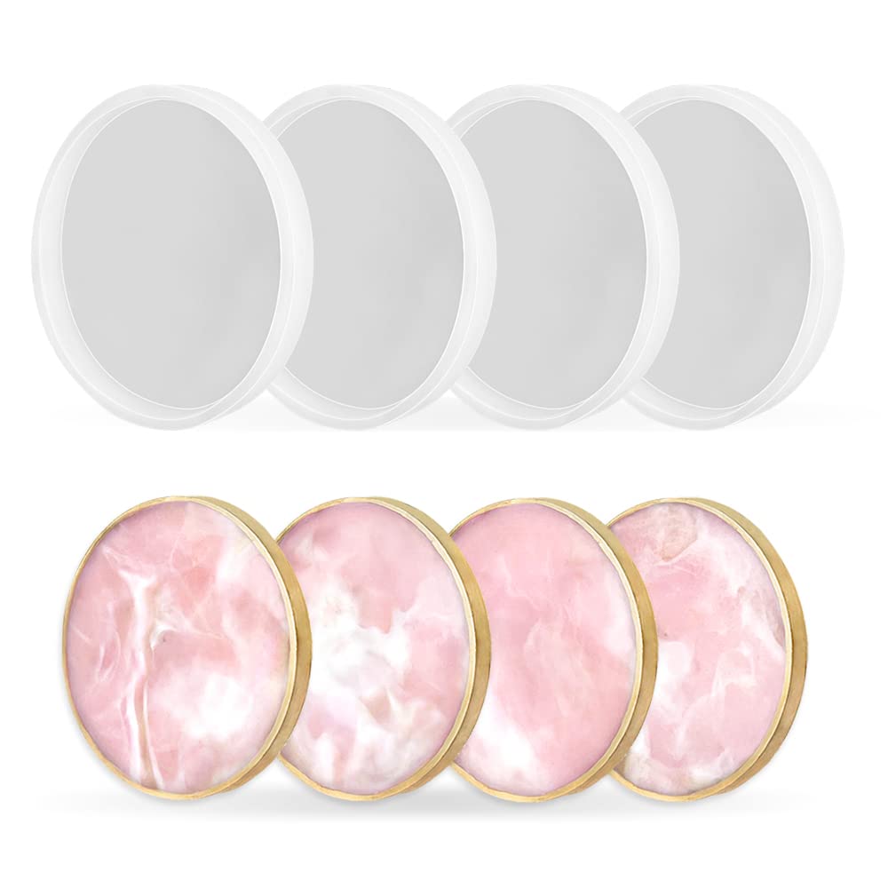 ResinWorld 4 Pack Resin Coaster Molds, Diamond Edge Crystal Coaster Molds + 4 Pack 4 inches Round Coaster Molds, Thick Coaster Silicone Molds ResinWorld