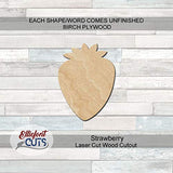 Strawberry Wood Cutouts for crafts, Laser Cut Wood Shapes 5mm thick Baltic Birch Wood, Multiple Sizes Available Elliefont Styles