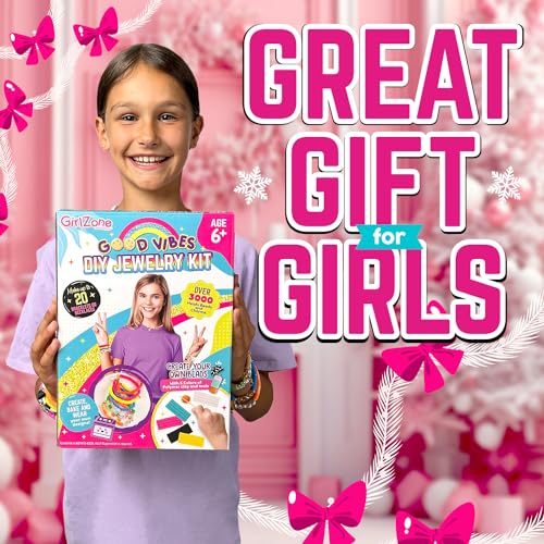 GirlZone Good Vibes DIY Jewelry Kit, Girls Jewelry Making Kit with Fun Beads, Girls' Jewelry Tools and Clay to Make Charms, Great Charm Bracelet Kit