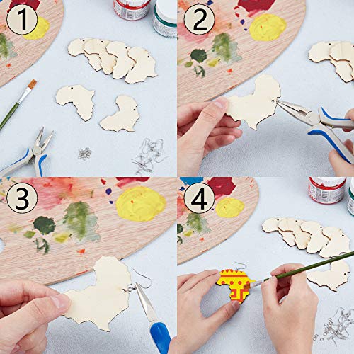 PH PandaHall 150pcs African Map Earring, Wood Earring Blanks Africa Shape Dangle Laser Cut Wooden Earring with Earring Hooks and Jump Rings for PH PandaHall