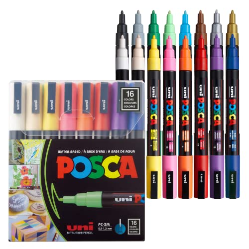 16 Posca Markers 3M, Posca Pens for Art Supplies, School Supplies, Rock Art, Fabric Paint, Fabric Markers, Paint Pen, Art Markers, Posca Paint - WoodArtSupply