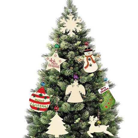 48 Pieces Wooden Christmas Ornaments Unfinished Wooden Christmas Trees, Snowmen, Angels, Snowflakes Cutouts Christmas Hanging Decoration Craft Gift Xonzmmk