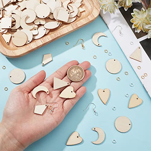 SUNNYCLUE 520Pcs 80 Pairs Unfinished Wooden Earrings Wood Earring Blanks Kit Wood Large Charms 160Pcs Earring Hooks 200Pcs Jump Rings for Jewelry SUNNYCLUE
