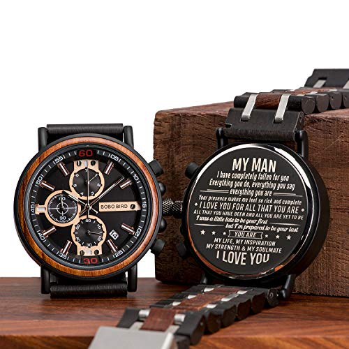 BOBO BIRD S18-1 Personalized Engraved Wood Watch Customized Wooden Watches for Husband Boyfriend Birthday Anniversary (Man-1) - WoodArtSupply