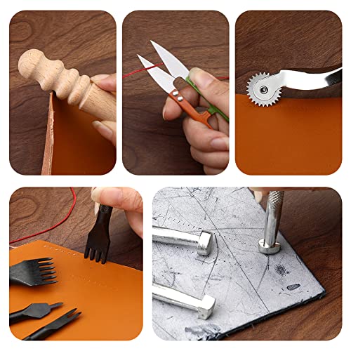 60 Pcs Leather Working Tools Leather Sewing Kit Leather Craft Tools with Storage Bag Stamping Tools Stitching Groover Waxed Thread Prong Punch for JUPEAN