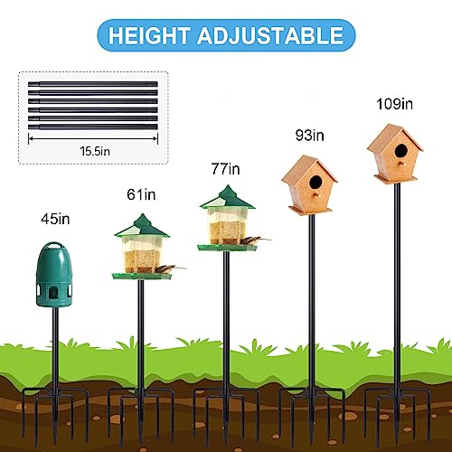 LOPANNY Bird House Pole, 1 Pack 109 Inch Heavy Duty Bird Feeder Pole Mount Kit with 5 Prongs Base for Outdoors, Adjustable Bird Feeder Stand for Wild LOPANNY