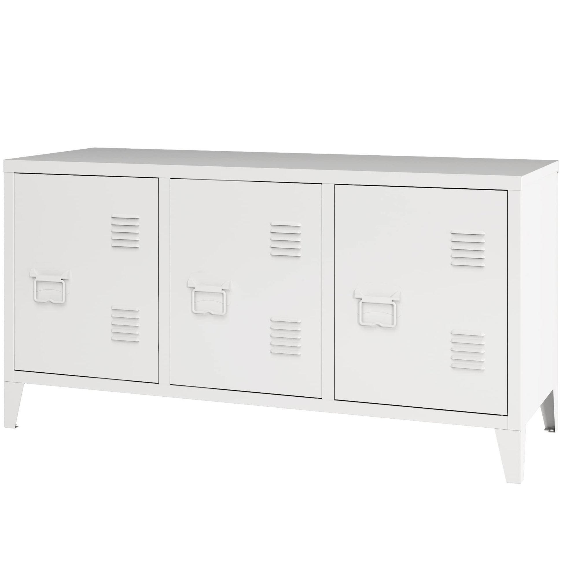 MIOCASA TV Stand Metal TV Table with Storage Steel 3 Door Locker Cabinet for Living Room (White) - WoodArtSupply