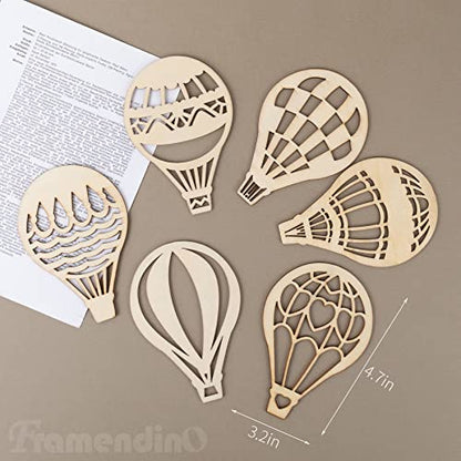 Framendino, 30 Pack Unfinished Wooden Cutouts Hot Air Balloon Shape Wood Pieces Balloon Cutout for DIY Craft Home Decoration - WoodArtSupply