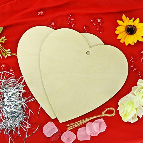 obmwang 4 Pieces Natural Wooden Hearts 11.5 x 11Inch, Large Wood Heart Slices Unfinished Predrilled Wood Hearts Ornaments for Valentine's Day Wedding obmwang