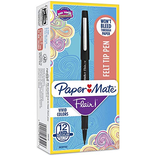 Paper Mate Point Guard Flair Needle Tip Pen, 0.7mm, Black Ink/Barrel, Sold as 1 Dozen Paper Mate