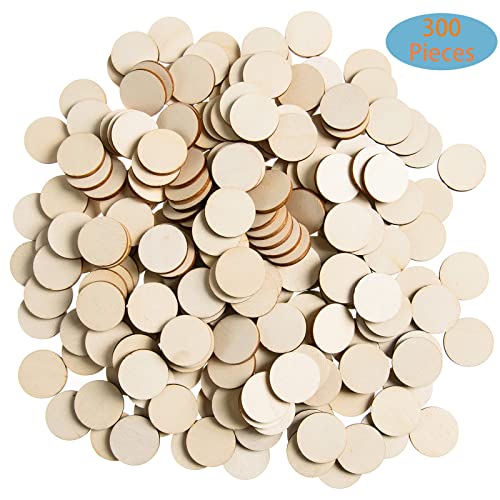300 Pieces 1 Inch Unfinished Round Wood Slices Round Wooden Discs Wood Circles for Crafts Wood Blanks Round Cutouts Ornaments Slices for DIY Art