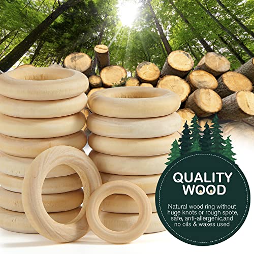 BigOtters Wooden Rings for Craft, Smooth Unfinished Wooden Ring 64 PCS 6 Sizes Natural Wood Circles for DIY Craft, Ring Pendant and Connectors - WoodArtSupply