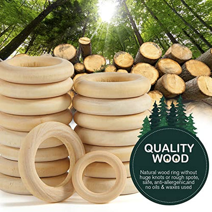 BigOtters Wooden Rings for Craft, Smooth Unfinished Wooden Ring 64 PCS 6 Sizes Natural Wood Circles for DIY Craft, Ring Pendant and Connectors - WoodArtSupply