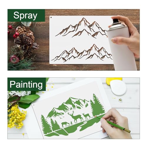 6pcs Christmas Stencils, Mountain Stencils for Painting on Wood Burning Template Reusable Nature Deer Tree Merry Christmas Stencil for Craft Wall - WoodArtSupply