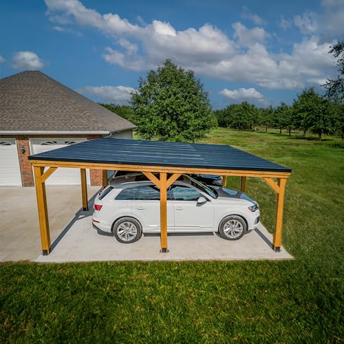 Backyard Discovery Kingsport 20 ft. x 20 ft. All Cedar Wooden Carport Gazebo with Hard Top Steel Roof - WoodArtSupply