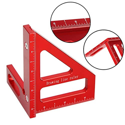 KETIPED Imperial 3D Multi-Angle Measuring Ruler,45/90 Degree Aluminum Alloy Woodworking Square Protractor, Miter Triangle Ruler High Precision Layout