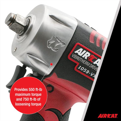 AIRCAT Pneumatic Tools 1059-VXL: 3/8-Inch Vibrotherm Drive Composite Compact Impact Wrench 750 ft-lbs