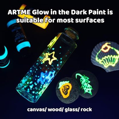 ARTME Glow in The Dark Paint, 10 Bright Colors 60ml/2oz Blacklight Paint Set, Neon Craft Paint, Acrylic Glow Fluorescent Paint Perfect for Art