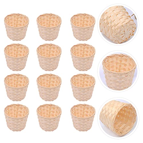 Zerodeko 12 PCS Miniature Artifical Wood Woven Baskets, Mini Woven Baskets Party Favor, Mini Woven Baskets Without Handles for Home Office Table Zerodeko