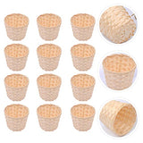 Zerodeko 12 PCS Miniature Artifical Wood Woven Baskets, Mini Woven Baskets Party Favor, Mini Woven Baskets Without Handles for Home Office Table Zerodeko