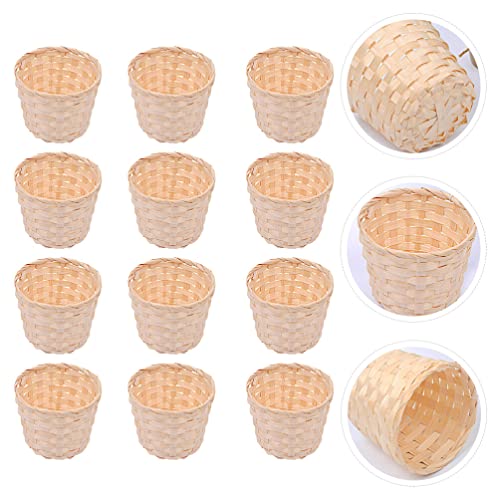 Zerodeko 12 PCS Miniature Artifical Wood Woven Baskets, Mini Woven Baskets Party Favor, Mini Woven Baskets Without Handles for Home Office Table - WoodArtSupply