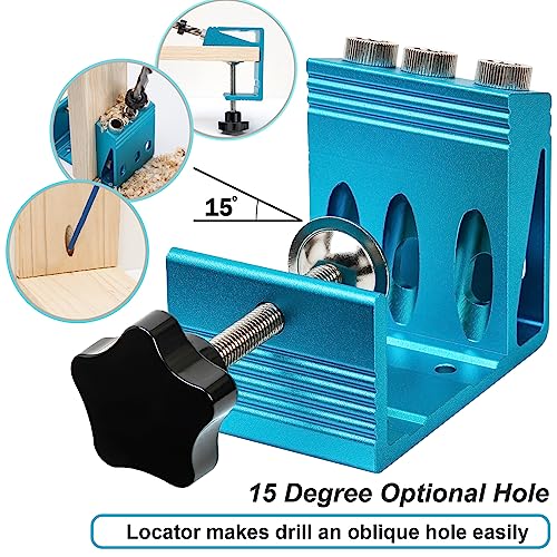 Pocket Hole Jig Kit with 3 Drill Hole Guide Pocket Drill Hole System with 15 Degree Joint Angle Tool Portable Pocket Joinery Screw Kit DIY EUASOO