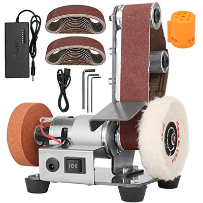 NuoDunco Mini Belt Sander - Electric Bench Grinder Sanding Machine, 7 Adjustable Table Top Grinder Polisher for DIY Woodworking, Metal Grinding,