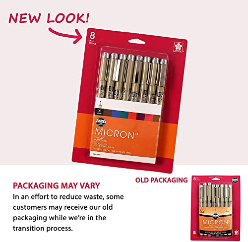 SAKURA Pigma Micron Fineliner Pens - Archival Black, Colored Ink Pens for Writing, Drawing, Journaling - 05 Point Size - 8 Pack SAKURA