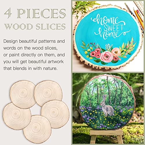ZOCONE Large Wood Slices 4 Pcs 11-13 Inches Unfinished Wood Rounds, Natural Paulownia Wood Slices for Centerpieces, Wood Pieces Decoration with Bark, ZOCONE