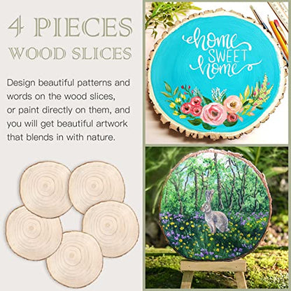 ZOCONE Large Wood Slices 4 Pcs 11-13 Inches Unfinished Wood Rounds, Natural Paulownia Wood Slices for Centerpieces, Wood Pieces Decoration with Bark,
