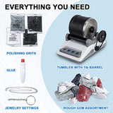 Rock Tumbler Kit, Professional Tumbling Stone Polisher with Button 7 Day Polishing Timer, Rock Polisher with Rough Gemstones, 4 Polishing Grits, Carseatty
