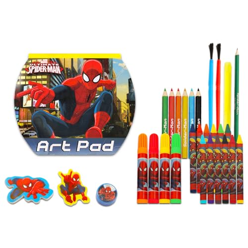 Marvel Spiderman Activity Set for Kids ~ Spiderman Art Case Bundle with Games, Puzzles, Activities, Stickers, Arts and Crafts - WoodArtSupply