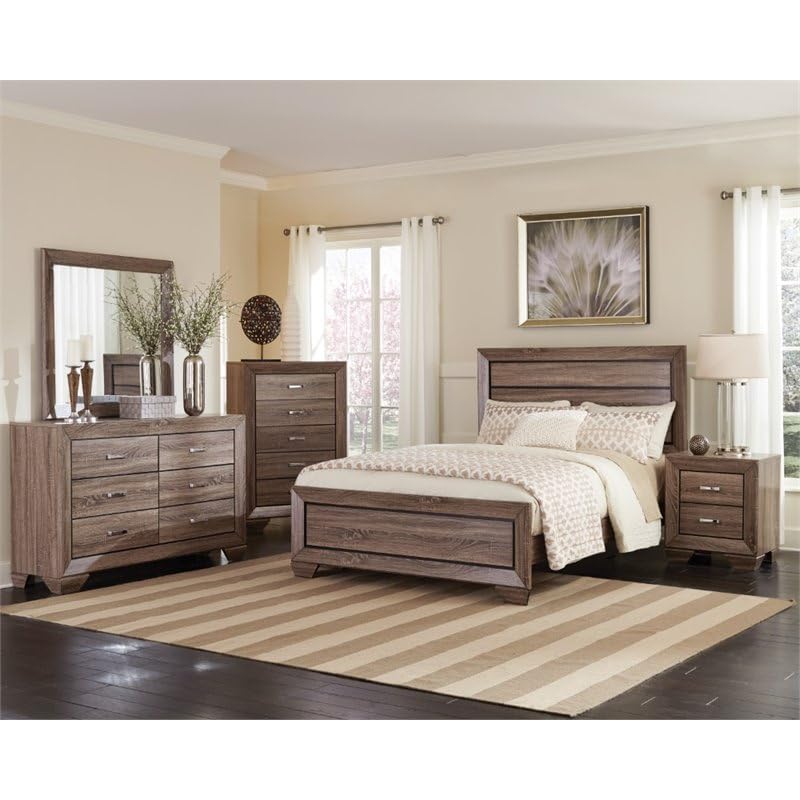 Pemberly Row Transitional 5-Piece Wood Queen Bedroom Set in Brown Pemberly Row