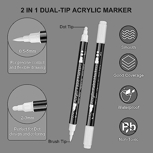 Zosxi Dual Tip White Paint Pens White Acrylic Markers for Rock Painting,Ceramic,Glass,Wood,White Acrylic Paint Markers 8pcs (White-8 pack) - WoodArtSupply