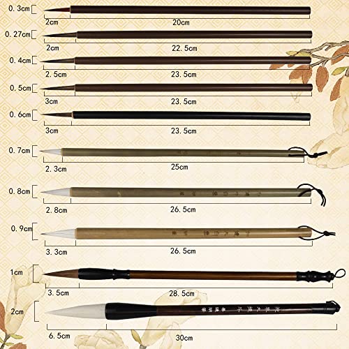 DIUDIU CAT Chinese Brush,Chinese Art Brush Set,Kanji Japanese Sumi for Writing Drawing, One Set of 10 Brushes (with Brush Bag) DIUDIU CAT