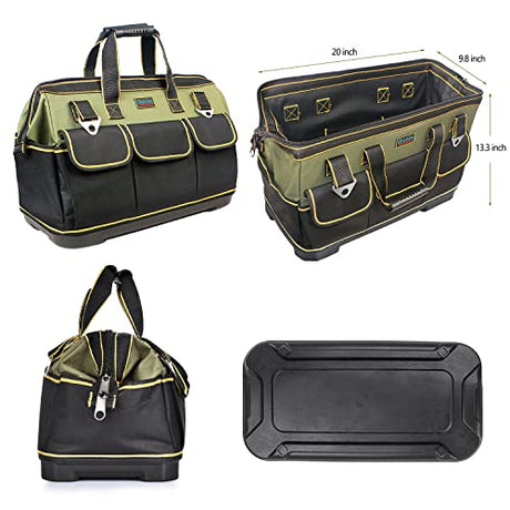 Tool Bag, Ounic 20 Inch Large Heavy Duty With Wide Mouth and Waterproof Strong Molded Base tool Organizer with Adjustable Shoulder Strap Specially Ounic