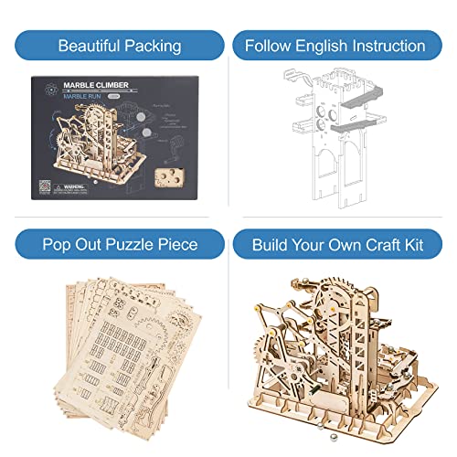 Rowood 3D Wooden Marble Run Puzzle Craft Toy, Gift for Adults & Teen Boys Girls, Age 14+, DIY Model Building Kits - Tower Coaster(Marble Climber) - WoodArtSupply