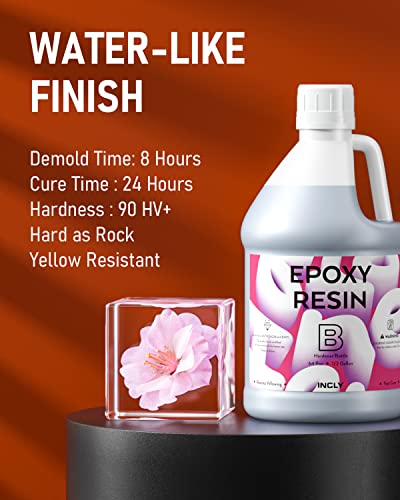 INCLY 1 Gallon Epoxy Resin Kit - Crystal Clear Bubbles Free & UV Resistant Resin Supplies Food Safe for Coating & Casting, Table Top, Wood, Jewelry INCLY