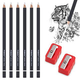 PANDAFLY Eraser Pencil Set - 6pc Eraser Pencils and 2pc Sharpener, Erasing Small Details or add Highlights for Sketching, Charcoal Drawings. Art PANDAFLY