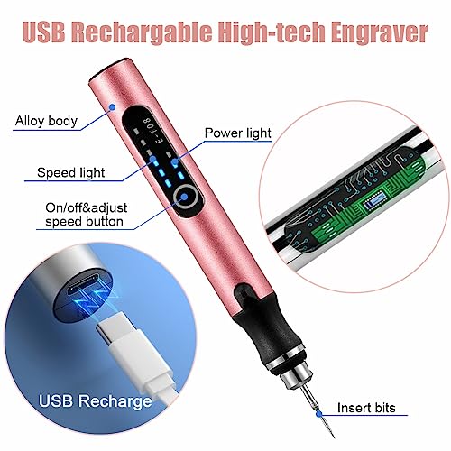 USB Rechargable Engraving Pen with 35bits,Mini Electric Engraver Etching Machines Cordless Rotary Tools Engraved Jewelry Glass Stone Metal Plastic - WoodArtSupply