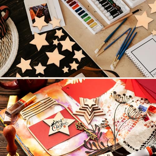 Artibetter Unfinished Wooden Stars 500pcs Wooden Star Cutouts Different Sizes Blank Star Wood Pieces for Christmas Holiday DIY Crafts ARTIBETTER