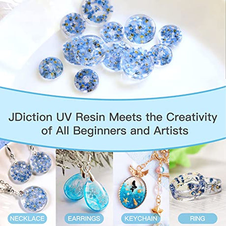 JDiction UV Resin 300g, Crystal Clear UV Resin Solar Cure Sunlight Activated Hard Resin Kit for Jewelry Making, Casting and Coating, DIY Crafts JDiction