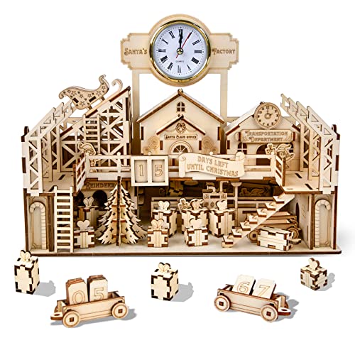 3D Wooden Puzzles for Santa's Workshop, Wood Creative Mechanical Puzzles Assembly Model Building Kits to Build for Adults & Kids, Christmas Decor