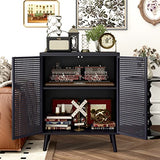JZXSHD Metal Rattan Accent Cabinet - 2 Door Buffet Storage for Kitchen, Living Room and Hallway, Black JZXSHD