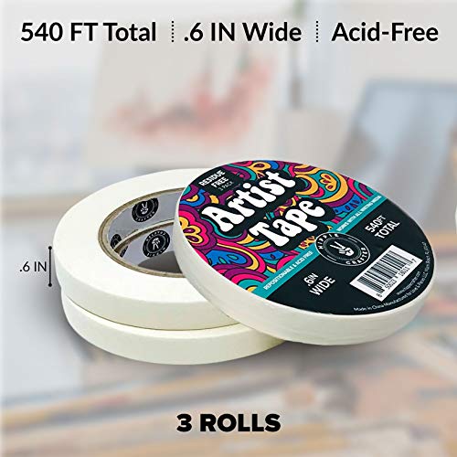 3Pk White Artist Tape for Watercolor Paper White Painters Tape Artists Painting Tape Removable Masking Drafting Canvas Framing Paint Mask Thin HIPPIE CRAFTER